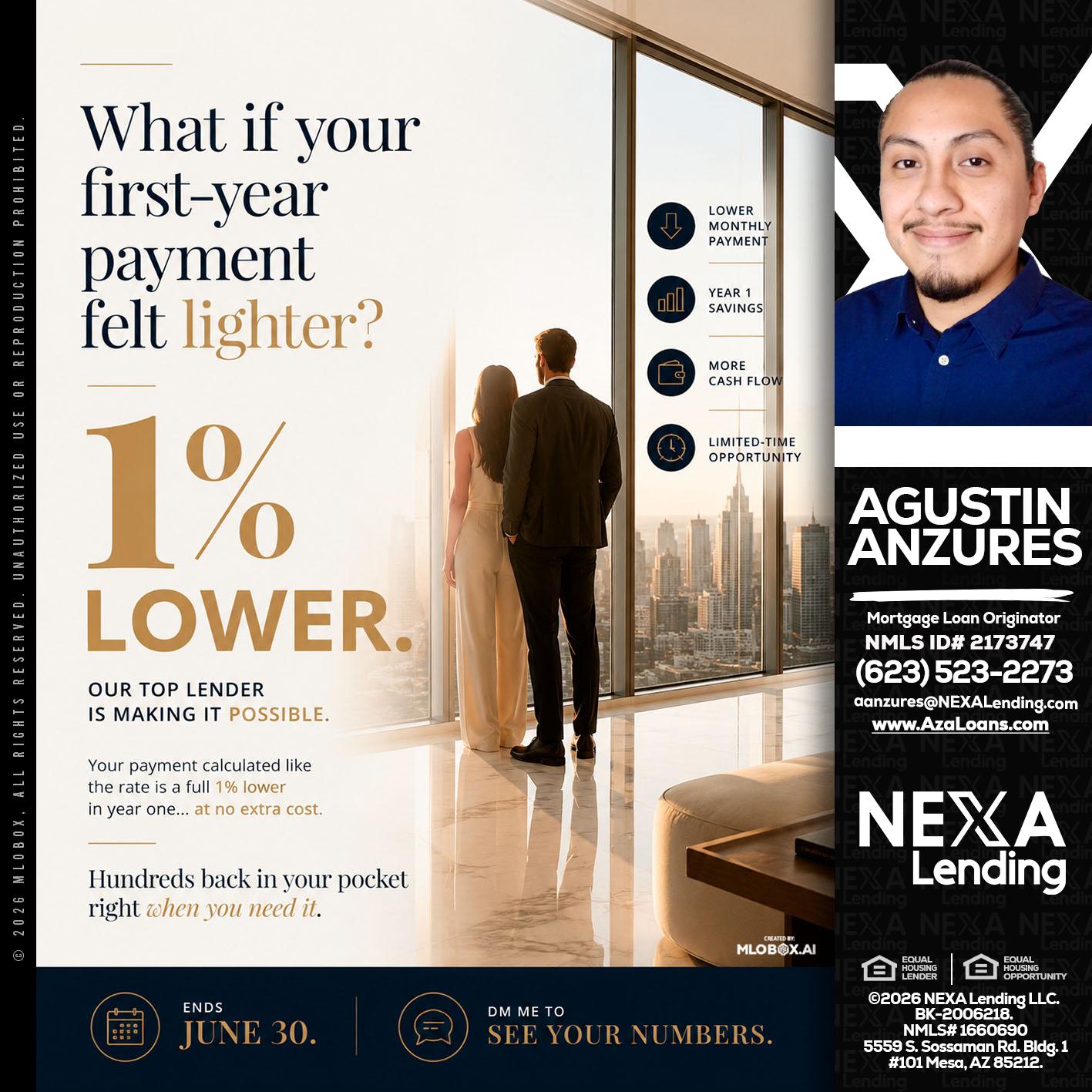 1% lower - Agustin Anzures -Mortgage Loan Originator