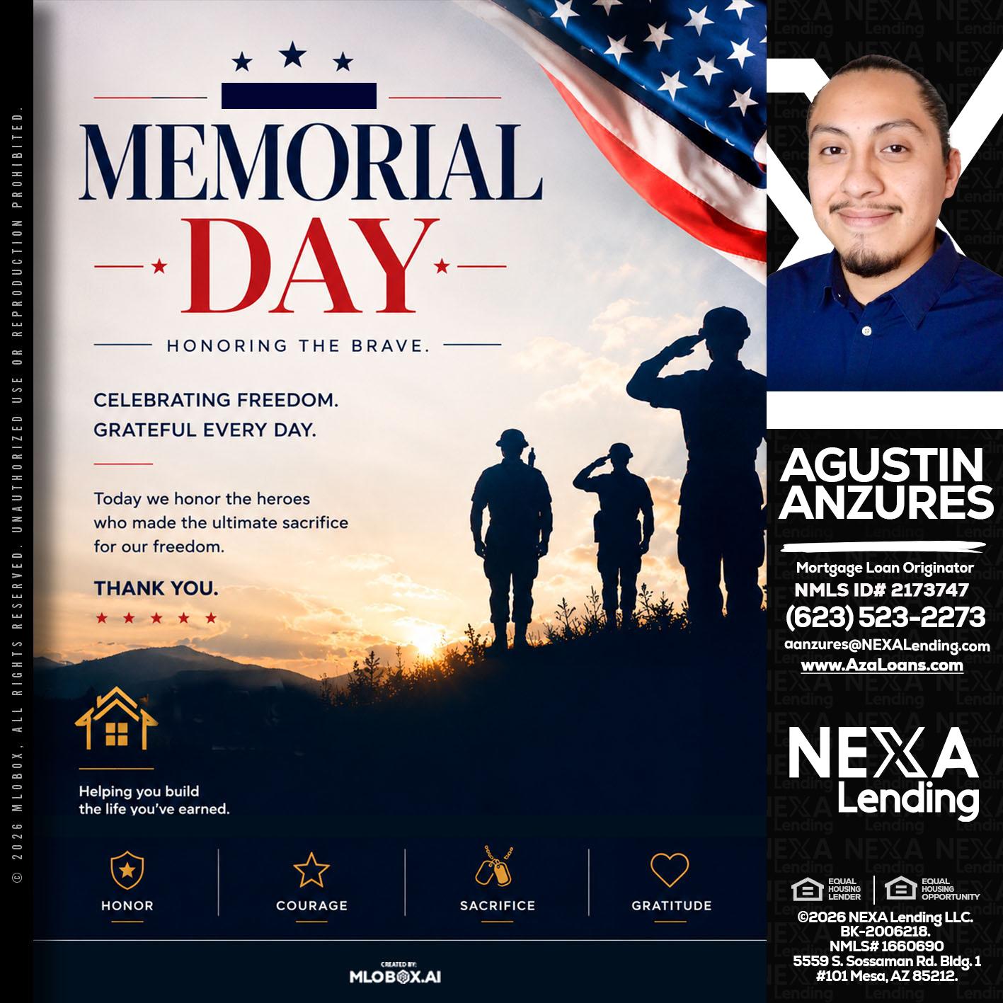 MEMORIAL DAY - Agustin Anzures -Mortgage Loan Originator