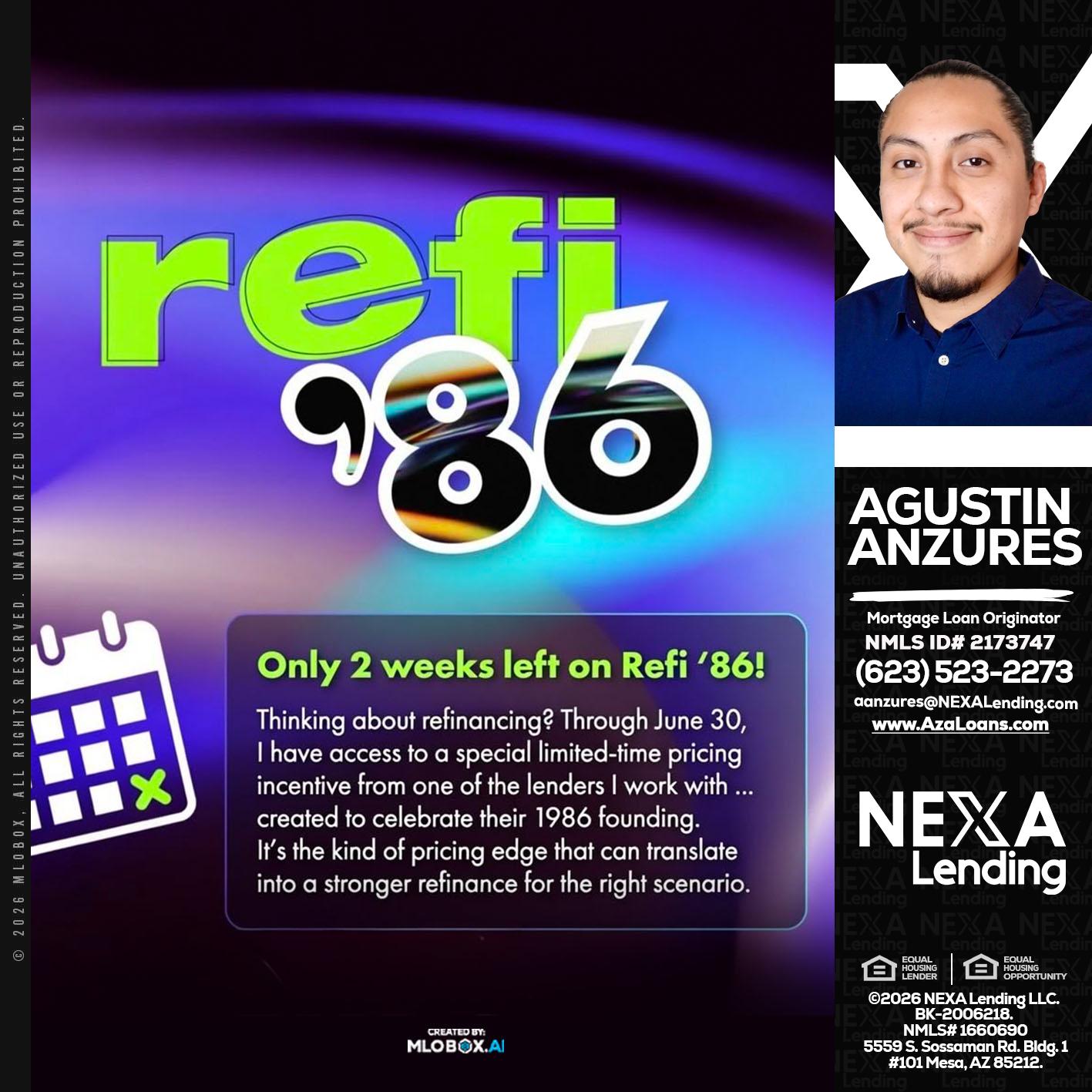 REFI 86 - Agustin Anzures -Mortgage Loan Originator